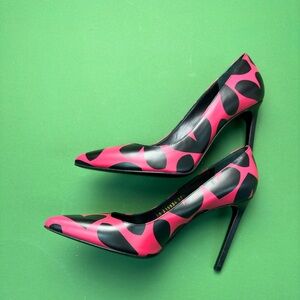Saint LaurentRed/Black Heart Print Pointed Toe Heels Pumps